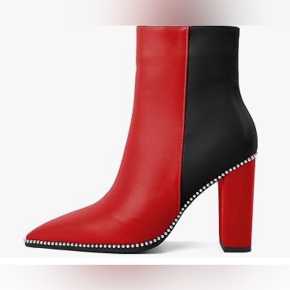 Macy’s, Ladies, Red and Black Leather Ankle Boots. NEW size 7 - Picture 2 of 8